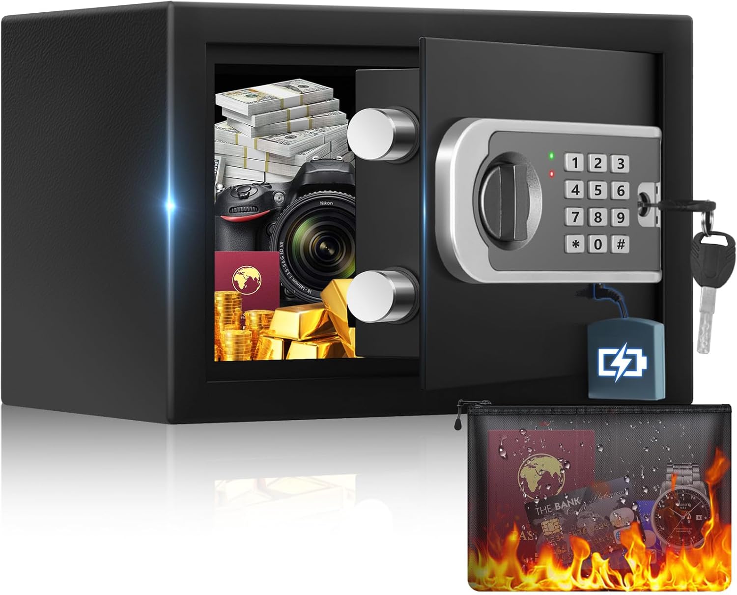 Installing FOWORE Small Digital Safe Electronic Keypad Compact Home on a wooden wall in a bedroom