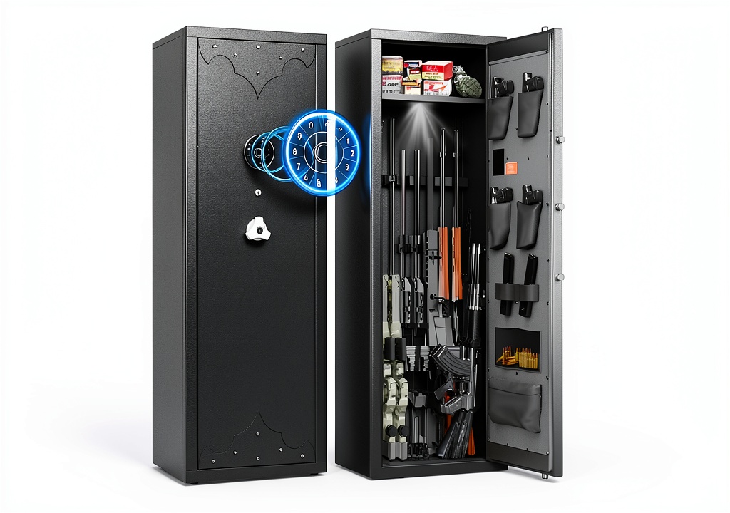KAER shotgun safe installed in a home gun room