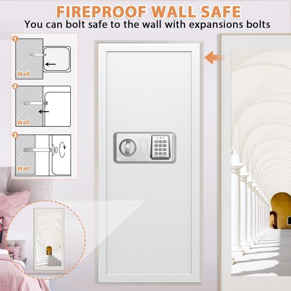 GUVELI Wall Safe Electronic Combination Lock White Security-5