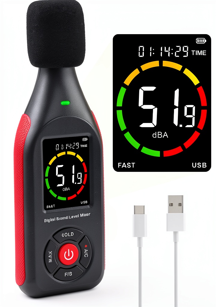 Gain Express Sound Level Meter being used on a construction site tripod