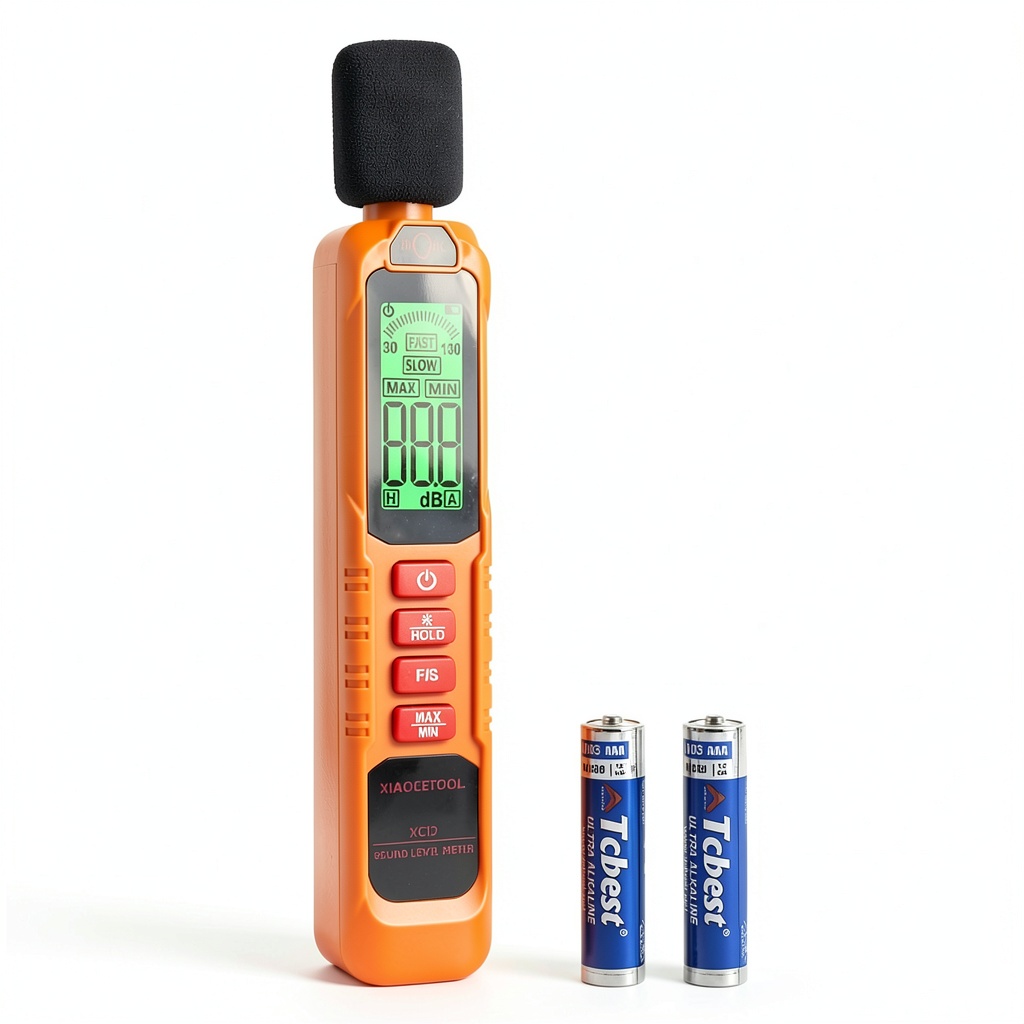 XIAOCETOOL XC12 decibel meter being used on a construction site