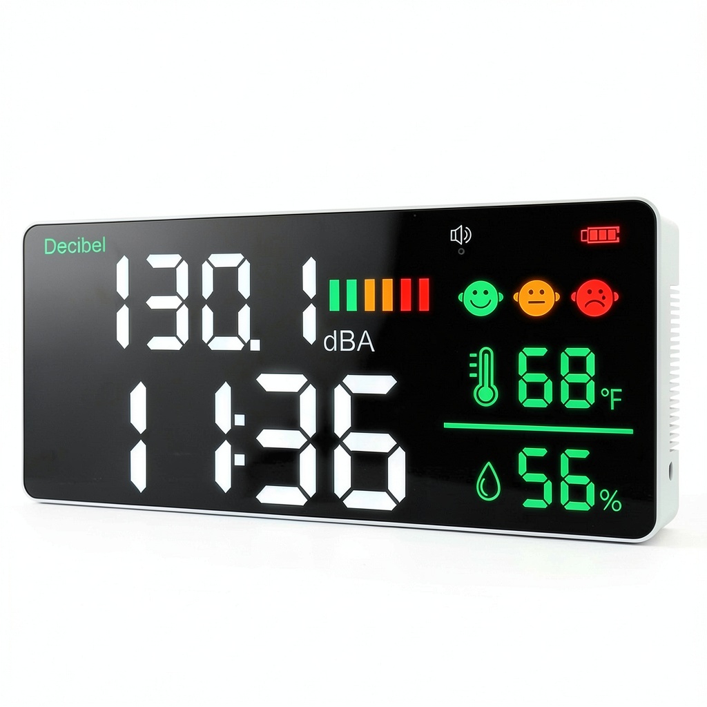 Installing Dienmern 11'' LED Decibel Meter for Industrial Use on a wooden desk