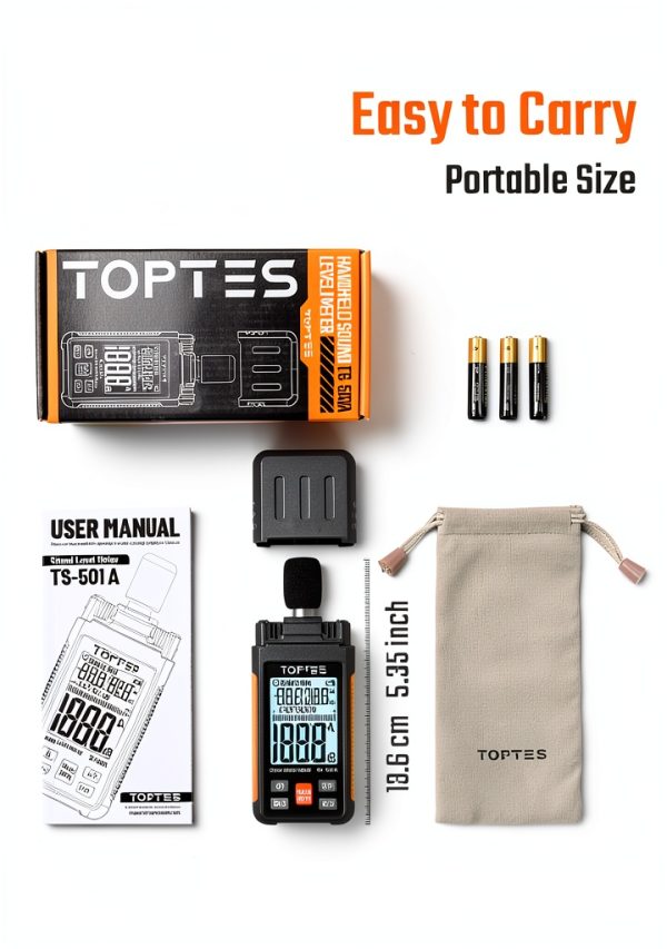 TopTes TS-501A Decibel Meter with A‑Weighting, 2.25" LCD, Max/Min-7