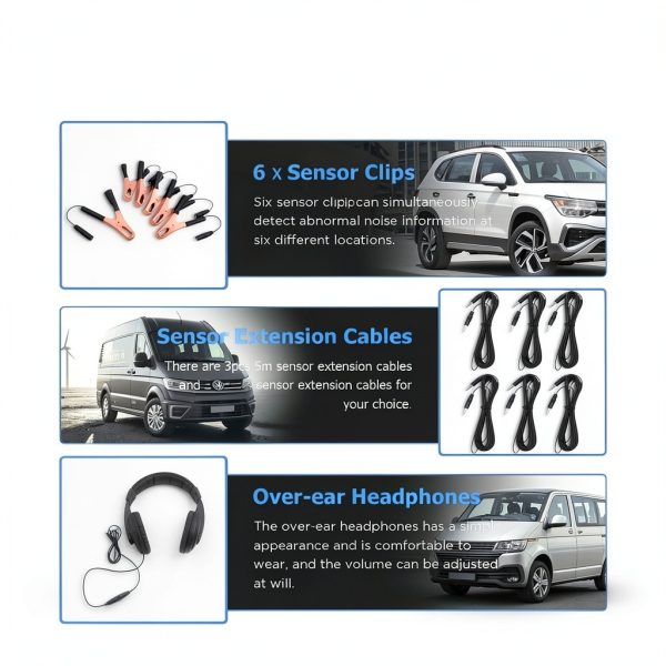 PLAYOCCAR Automotive Stethoscope Kit 6 Sensors LED Indicator-7