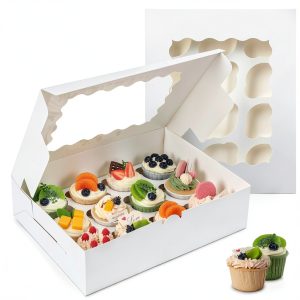 Cupcake Boxes TOMNK 20pcs White Set with Clear Windows 13x10x3.5in-0