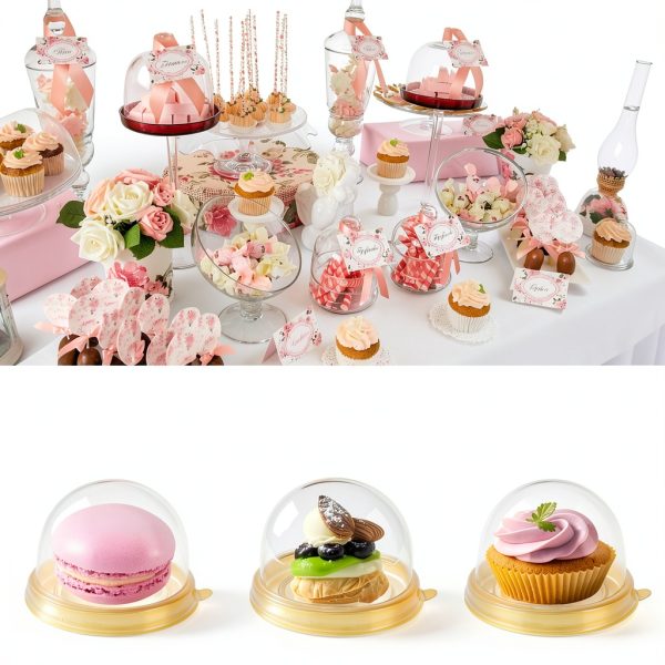 Mini Cake Containers 50 Pcs Gold Clear Dome Lids by piopiocoing-2
