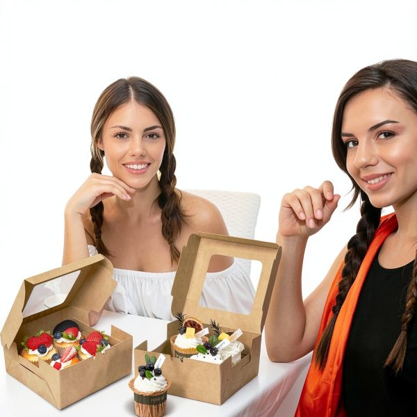 Brown Paper Cupcake Boxes MUMULULU 8 Pack with Clear Window-4
