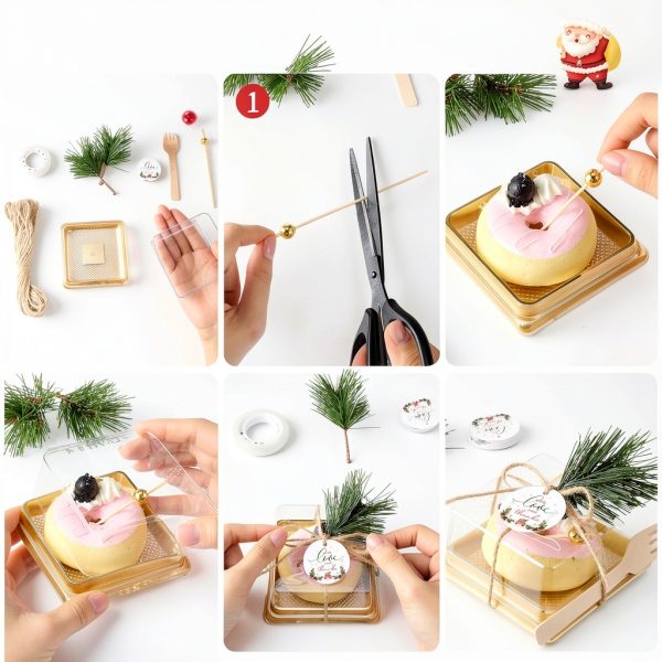 Christmas Small Bakery Boxes Maxdot 300pcs 50 Set with Clear Lids-3
