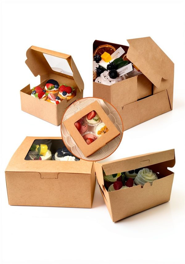 Brown Paper Cupcake Boxes MUMULULU 8 Pack with Clear Window-2