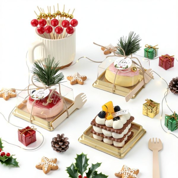 Christmas Small Bakery Boxes Maxdot 300pcs 50 Set with Clear Lids-4