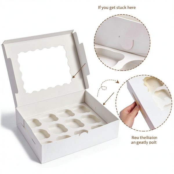 Cupcake Boxes TOMNK 20pcs White Set with Clear Windows 13x10x3.5in-3