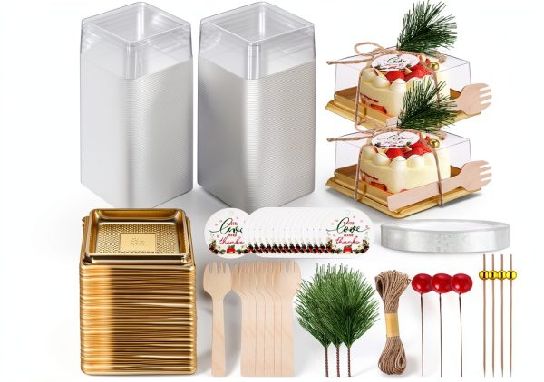 Christmas Small Bakery Boxes Maxdot 300pcs 50 Set with Clear Lids-0