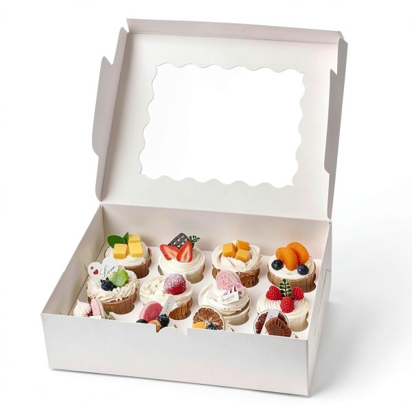 Cupcake Boxes TOMNK 20pcs White Set with Clear Windows 13x10x3.5in-4