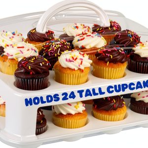 EXTRA TALL Cupcake Carrier 24 Count, 24 Cupcake Holder with Lid -Spacious 3.5” Tall Tiers Accommodate 24 Tall Frosted Cupcakes, Won't Smush! Cupcakes Containers Muffin Storage Container/ Muffin Holder-0