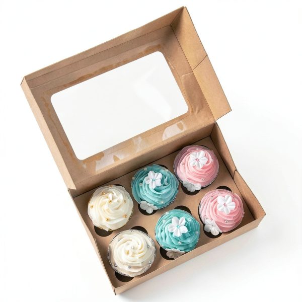 Cupcake Boxes ONE MORE Large Brown Kraft with Inserts 6 Holders 15-3