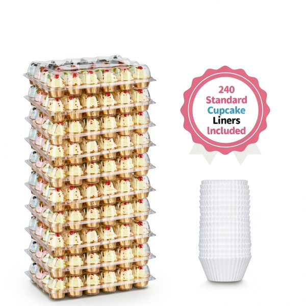 Stackable Cupcake Carrier Holders by Gencywe – 24 Pack with 240 Liners-4