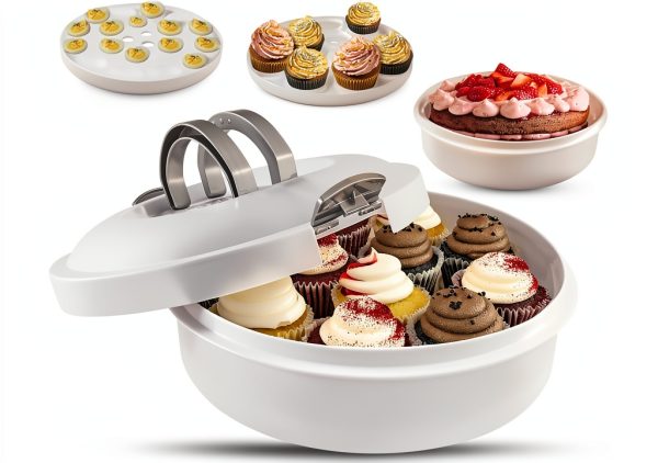 Southern Homewares Pie Carrier with Lid and Handle – 3-in-1 Plastic Dessert Container for Pies, Cakes, Cupcakes, and Muffins-0