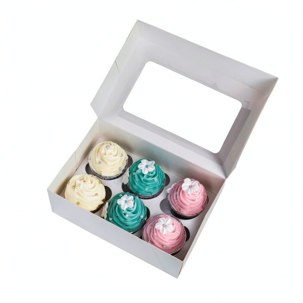 Cupcake Boxes with Inserts 6 Holders Large White Window Box by LanYang-2