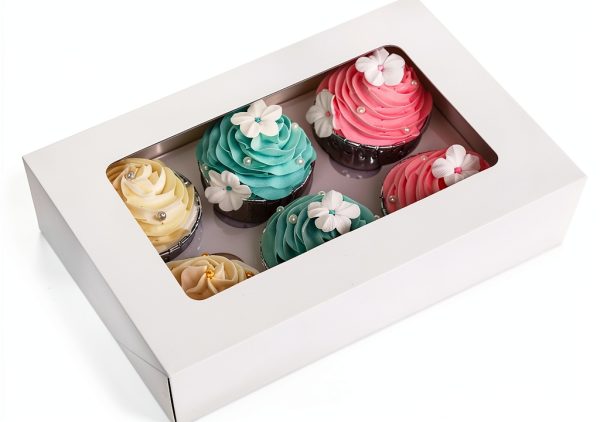 Cupcake Boxes with Inserts 6 Holders Large White Window Box by LanYang-0