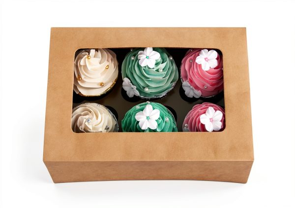 Cupcake Boxes ONE MORE Large Brown Kraft with Inserts 6 Holders 15-0