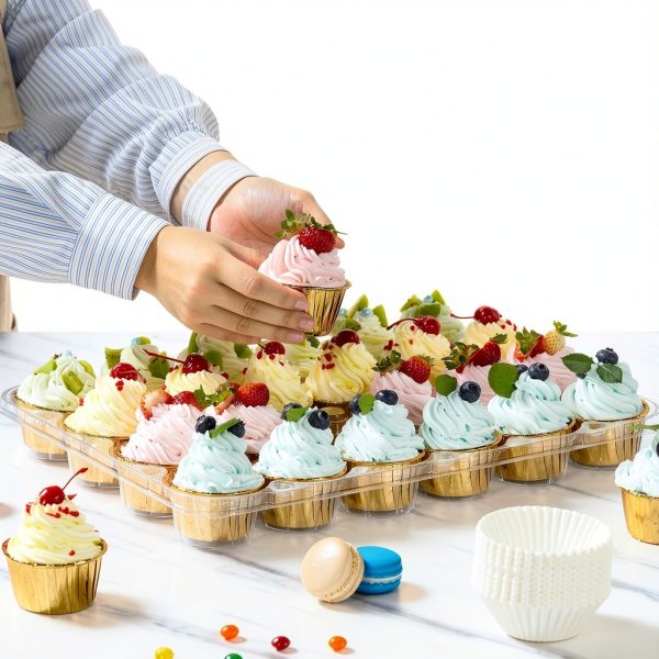 Stackable Cupcake Carrier Holders by Gencywe – 24 Pack with 240 Liners-2
