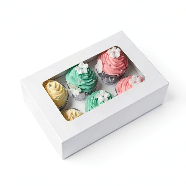 Cupcake Boxes with Inserts 6 Holders Large White Window Box by LanYang-4