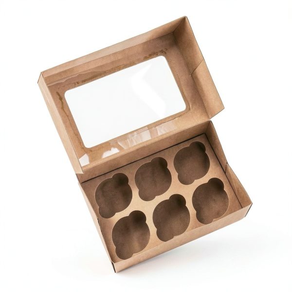 Cupcake Boxes ONE MORE Large Brown Kraft with Inserts 6 Holders 15-2