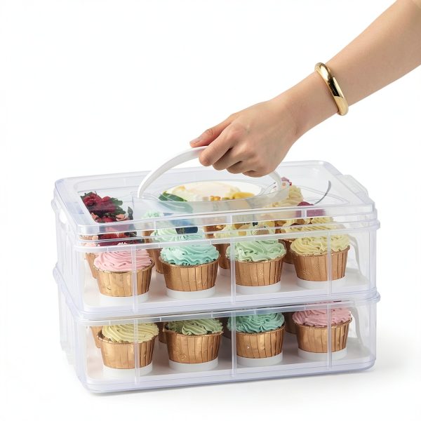 Plastic Cupcake Carrier 24 Count with Lid & Handles, Reusable Storage-2
