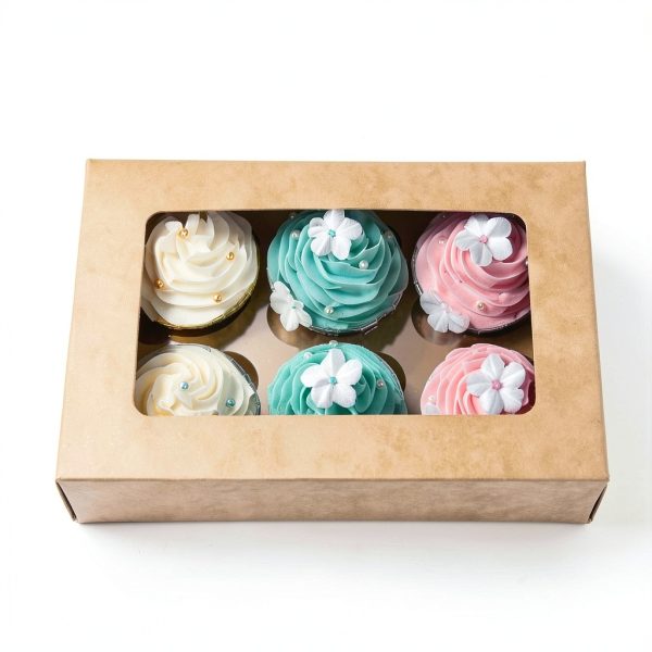 Cupcake Boxes ONE MORE Large Brown Kraft with Inserts 6 Holders 15-8