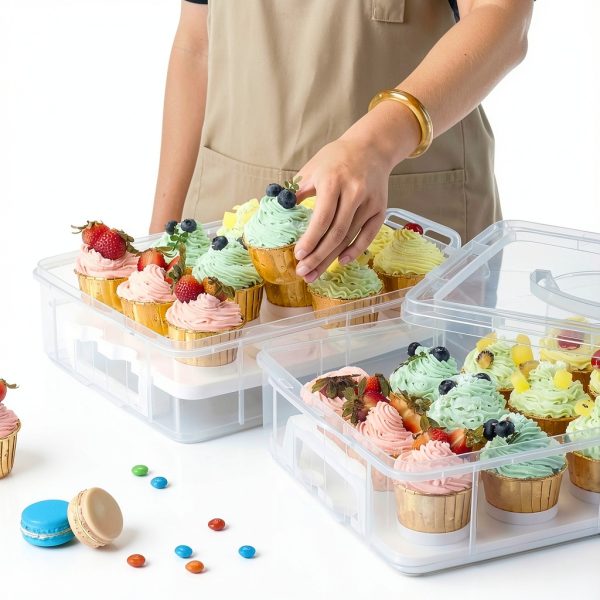 Plastic Cupcake Carrier 24 Count with Lid & Handles, Reusable Storage-4