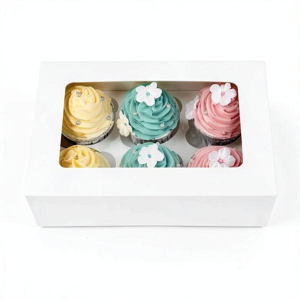 Cupcake Boxes with Inserts 6 Holders Large White Window Box by LanYang-1
