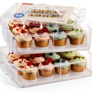 Plastic Cupcake Carrier 24 Count with Lid & Handles, Reusable Storage-0