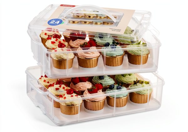 Plastic Cupcake Carrier 24 Count with Lid & Handles, Reusable Storage-0